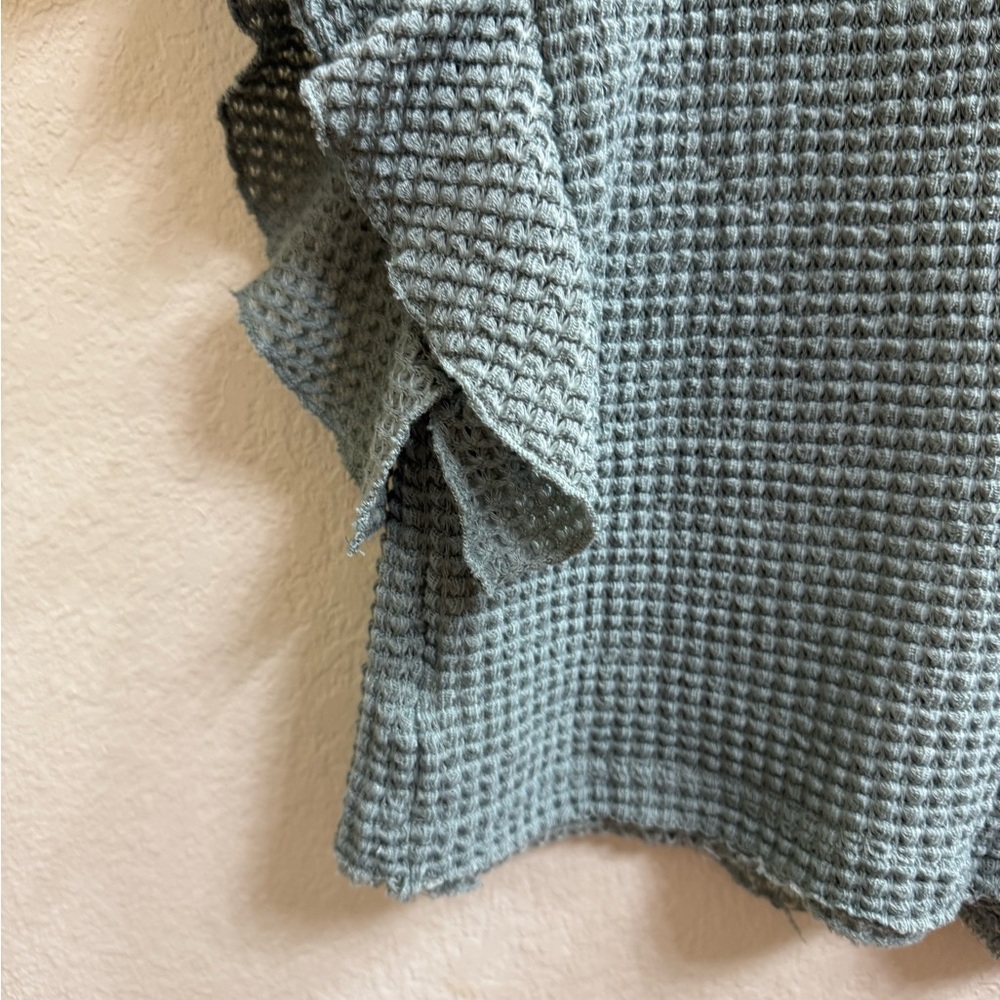Altar'd State Sage Green Waffle Knit Ruffled Sleeve Blouse - Picture 8 of 10